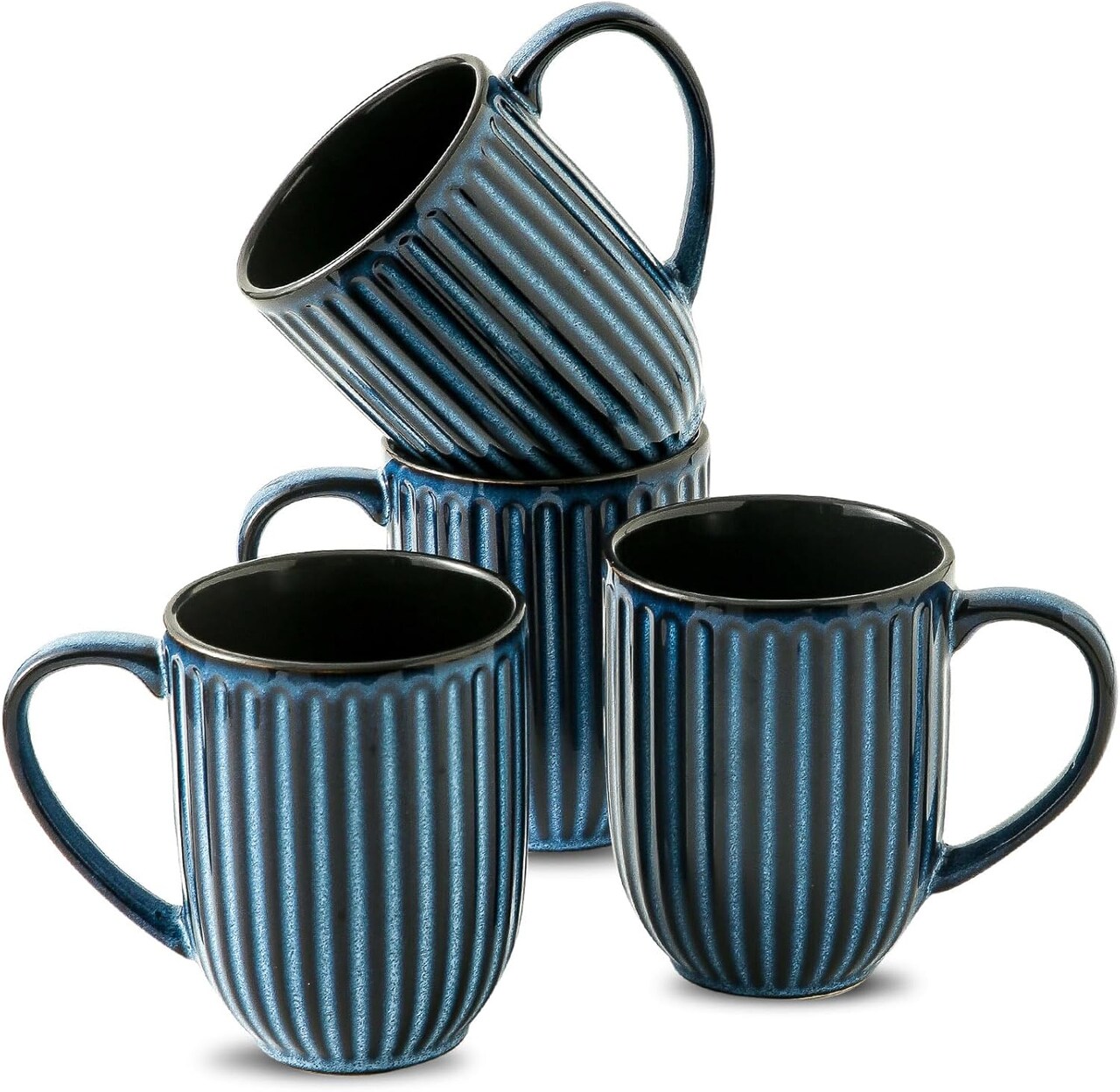 Coffee Mugs Set, 16 oz Ceramic Coffee Cups, Ribbed Tea Cup Set of 4
